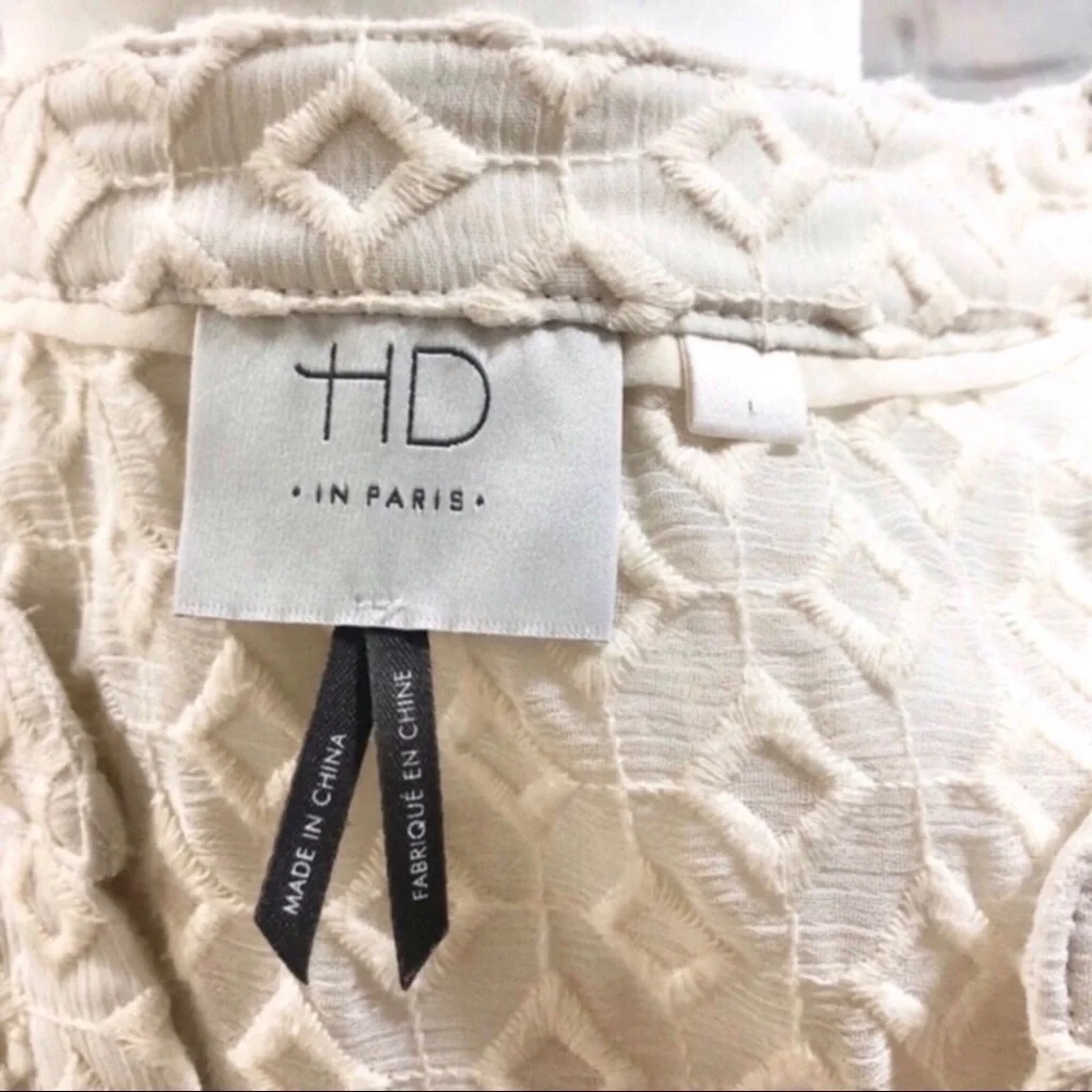 HD in Paris Anthropologie High Low Tunic Top Cream Size Large Diamond Print